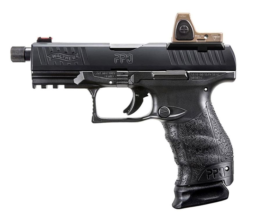 Walther PPQ M2 Q4 TAC Pistol - Built around the award winning PPQ platform, the Q4 TAC features an optics ready slide that comes with a Delta Point and Docter optic ready mounting plates in addition to the fiber optic front sights and standard LPA competition iron sights already included. Coupled with a threaded barrel, Walther signature ergonomics and quick defense trigger, the Q4 is the last word in firearm performance.