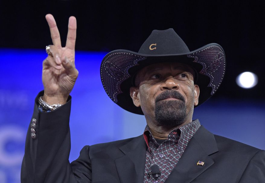 In this Feb. 23, 2017, file photo, Milwaukee County Sheriff David Clarke speaks at the Conservative Political Action Conference (CPAC) in Oxon Hill, Md. (AP Photo/Susan Walsh, File)