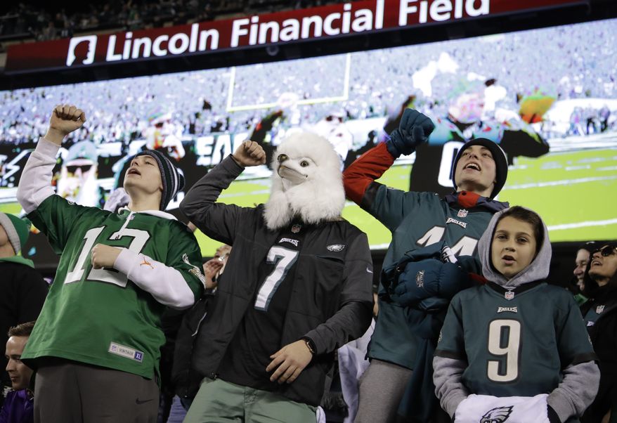 Fans cheer during the first half of the NFL football NFC championship game between the Philadelphia Eagles and the Minnesota Vikings Sunday, Jan. 21, 2018, in Philadelphia. (AP Photo/Matt Rourke) **FiLE**