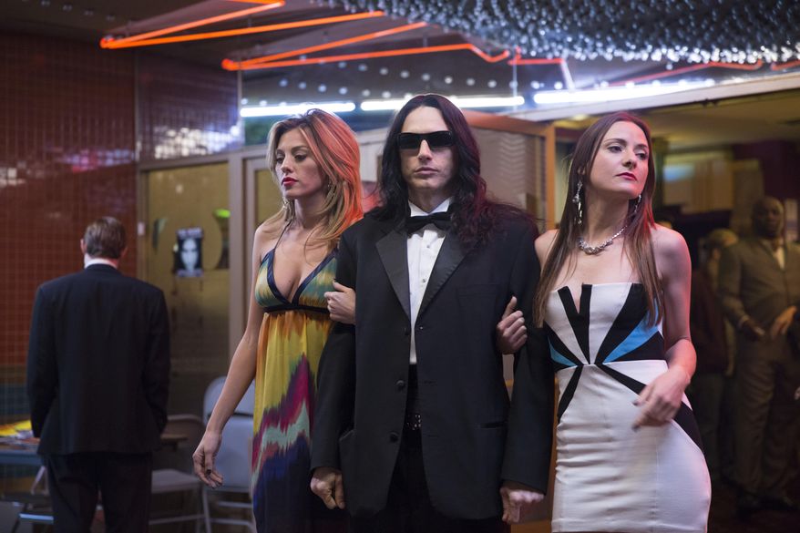 This image released by A24 shows James Franco in a scene from "The Disaster Artist." Franco failed to receive an Oscar nomination for best actor on Tuesday, Jan. 23, 2018.  (Justina Mintz/A24 via AP)