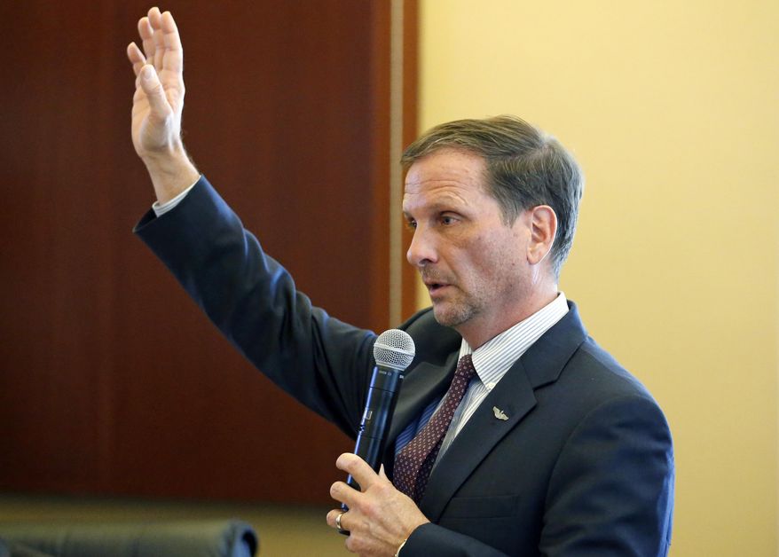 Utah Republican Rep. Chris Stewart speaks before the House Republican Caucus Tuesday, Jan. 23, 2018, at the Utah State Capitol, in Salt Lake City. Stewart compared President Donald Trump's governing style to Rodney Dangerfield's golfer character in "Caddyshack," saying that while the president's style is "very, very loud," and distracting, he's able to do what he's trying to achieve. (AP Photo/Rick Bowmer)