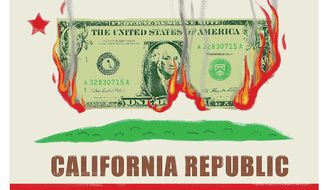 Illustration on California&#x27;s criminally profligate ways by Linas Garsys/The Washington Times