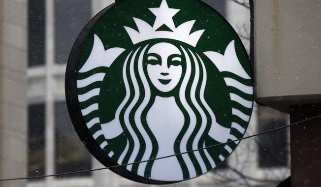 This Tuesday, March 14, 2017, photo shows the Starbucks logo on a shop in downtown Pittsburgh. (AP Photo/Gene J. Puskar, File)