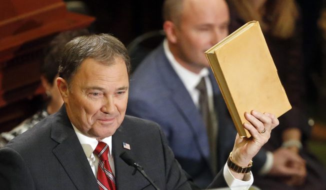 Utah Gov. Gary Herbert speaks before the Utah Legislature during his annual State of the State address Wednesday, Jan. 24, 2018, in Salt Lake City. (AP Photo/Rick Bowmer)