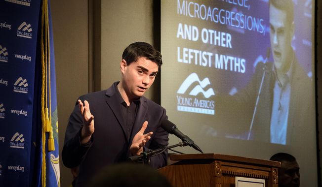 With 500 people attending, conservative political commentator Ben Shaprio delivers an address at the University of Connecticut. UConn&#x27;s College Republicans on Wednesday, Jan. 24, 2018, welcomed Shapiro, editor-in-chief of conservative news and commentary site The Daily Wire. His appearance at the University of California, Berkeley sparked protests when he spoke there last fall. (Mark Mirko/Hartford Courant via AP) ** FILE **