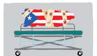 Illustration on the extreme condition of Puerto Rico by Alexander Hunter/The Washington Times