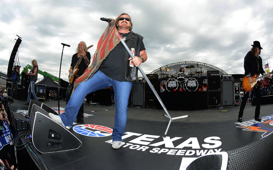 In this April 9, 2016, file photo, Johnny Van Zant fronts the band Lynyrd Skynyrd during a convert before the NASCAR Sprint Cup Series auto race at Texas Motor Speedway in Fort Worth, Texas. Southern rock icons Lynyrd Skynyrd will kick off their final tour May 4, 2018, in West Palm Beach, Fla., more than 40 years after the band’s debut album was released. (AP Photo/Larry Papke, File)