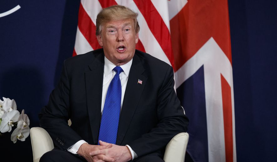 President Donald Trump speaks during a meeting with British Prime Minister Theresa May at the World Economic Forum, Thursday, Jan. 25, 2018, in Davos. (AP Photo/Evan Vucci)
