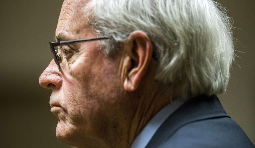 Former Flint Emergency Manager Gerald Ambrose appears in Genesee District Court on Thursday, Jan. 25, 2018, to waive the preliminary examination in the prosecution against him related to the Flint water crisis. (Jake May /The Flint Journal-MLive.com via AP)