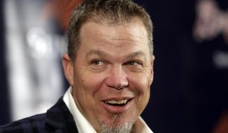 Former Atlanta Braves third baseman Chipper Jones smiles as he speaks during a news conference after it was announced earlier he has been voted into the Baseball Hall of Fame Wednesday, Jan. 24, 2018, in Atlanta. (AP Photo/John Bazemore)