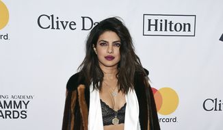 Priyanka Chopra arrives at the 2018 Pre-Grammy Gala And Salute To Industry Icons at the Sheraton New York Times Square Hotel on Saturday, Jan. 27, 2018, in New York. (Photo by Evan Agostini/Invision/AP)