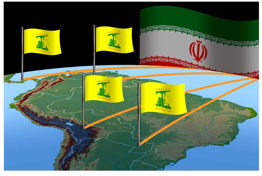 Illustration on Iranian/Hezbollah inroads in Latin America by Alexander Hunter/The Washington Times
