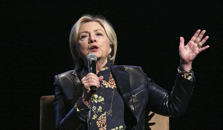 Former Secretary of State and presidential candidate Hillary Clinton speaks to the GirlsBuildLA Leadership Summit in Los Angeles, Dec. 15, 2017. (AP Photo/Reed Saxon) ** FILE **