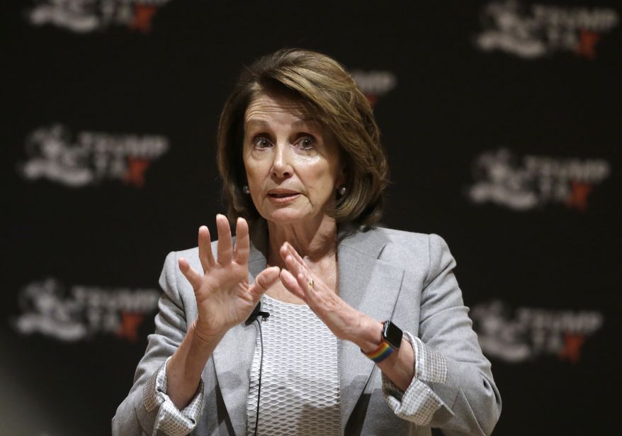 House Minority Leader Nancy Pelosi of Calif., speaks during a town hall-style meeting, Thursday, Feb. 1, 2018, at the Cambridge Public Library, in Cambridge, Mass. (AP Photo/Steven Senne) ** FILE **