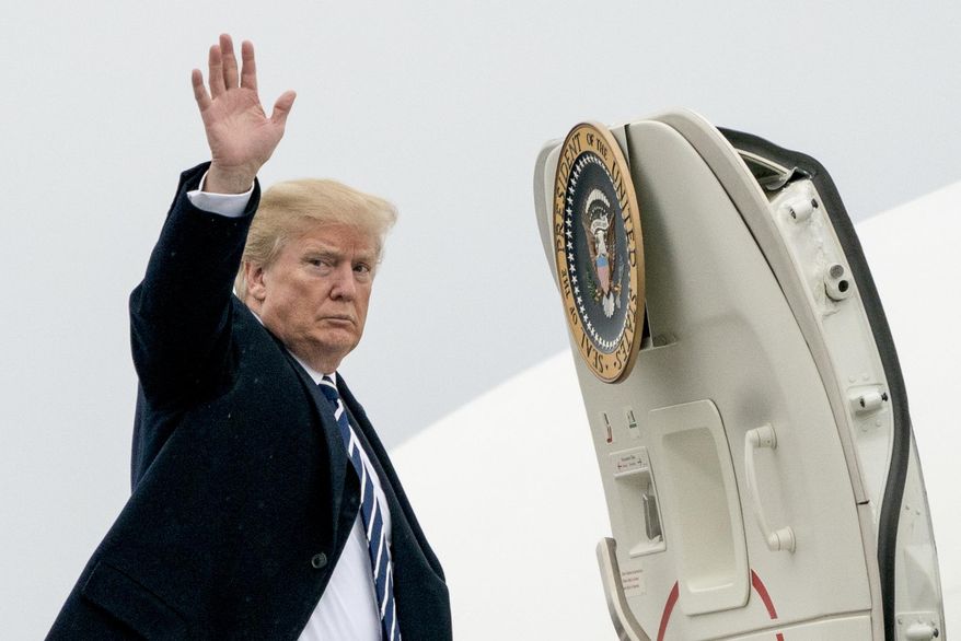 President Donald Trump waves as he boards Air Force One at Greenbrier Vally Airport in Lewisburg, W.Va., Thursday, Feb. 1, 2018, to travel to Andrews Air Force Base, Md. (AP Photo/Andrew Harnik)