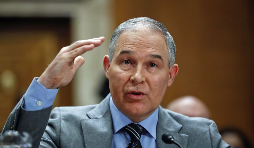 In this Jan. 30, 2018, photo, Environmental Protection Agency administrator Scott Pruitt testifies before the Senate Environment Committee on Capitol Hill in Washington. (AP Photo/Pablo Martinez Monsivais)
