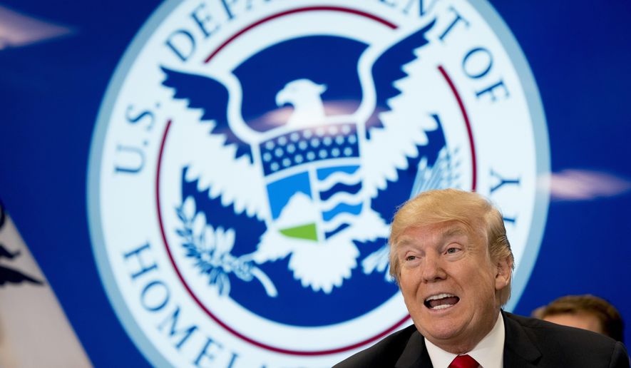 President Donald Trump speaks during a roundtable at the Customs and Border Protection National Targeting Center in Reston, Va., Friday, Feb. 2, 2018. (AP Photo/Andrew Harnik)