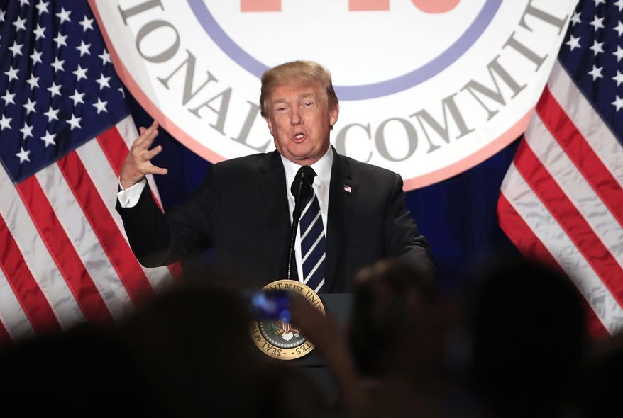 President Donald Trump speaks at the Republican National Committee (RNC) winter meeting in Washington, Thursday, Feb. 1, 2018. (AP Photo/Manuel Balce Ceneta)