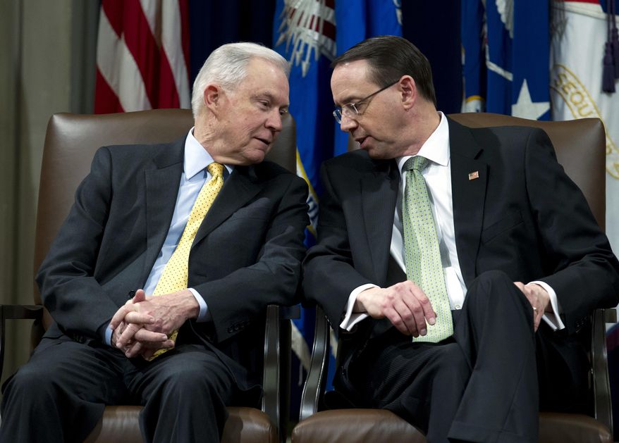 If President Trump fires Attorney General Jeff Sessions (left), he likely also would oust Deputy Attorney General Rod Rosenstein. (Associated Press/File)