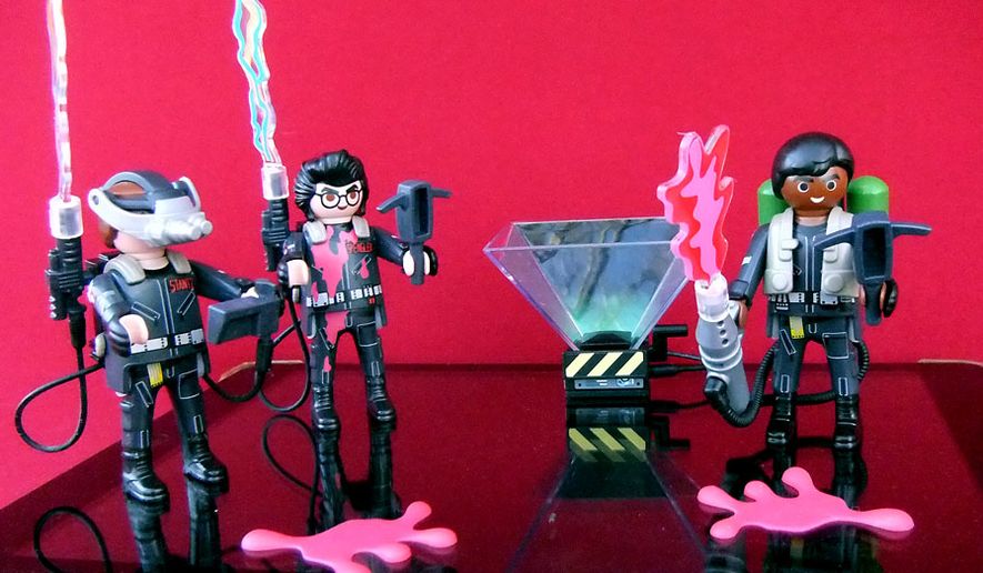 Raymond Stantz, Egon Spengler and Winston Zeddemore are aprt of Playmobil&#39;s Playmogram 3D &quot;Ghostbusters II&quot; collection.  (Photograph by Joseph Szadkowski / The Washington Times)
