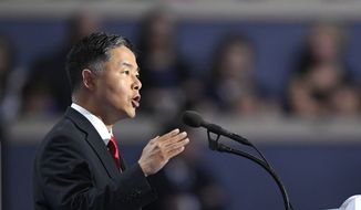 Rep. Ted Lieu, D-Calif., speaks during the final day of the Democratic National Convention in Philadelphia, Thursday, July 28, 2016. (AP Photo/Mark J. Terrill) ** FILE **