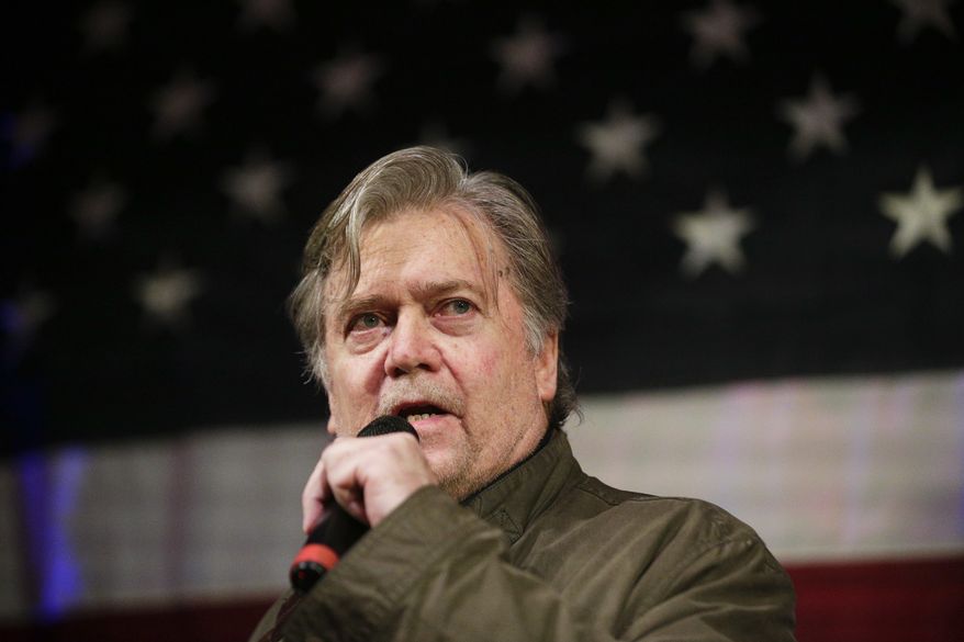 Former White House chief strategist Steve Bannon speaks at a rally for U.S. Senate hopeful Roy Moore, Monday, Sept. 25, 2017, in Fairhope, Ala. (AP Photo/Brynn Anderson) ** FILE **