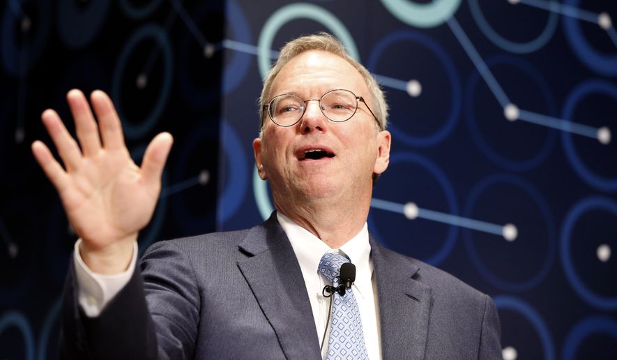 This march 8, 2016, file photo shows Eric Schmidt, executive chairman of Alphabet speaking during a press conference ahead of the Google DeepMind Challenge Match in Seoul, South Korea. (AP Photo/Lee Jin-man, File)