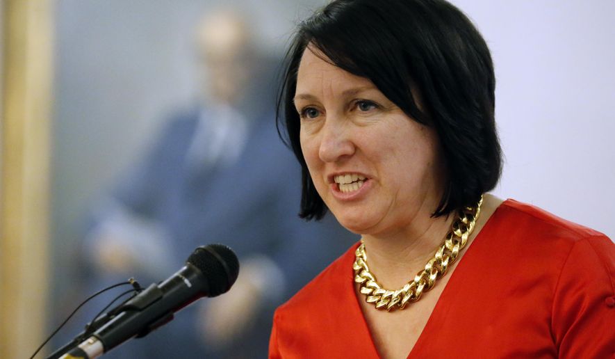 FILE - In this Jan. 22, 2018, file photo, Republican Rep. Karianne Lisonbee of Clearfield, speaks during a news conference at the Utah State Capitol in Salt Lake City. Utah's House of Representatives has passed legislation barring abortions sought because a fetus has been diagnosed with Down syndrome. Bill sponsor Lisonbee says abortions based on a diagnosis of Down syndrome are "a eugenic-like eradication" of an entire group of people. (AP Photo/Rick Bowmer, File)