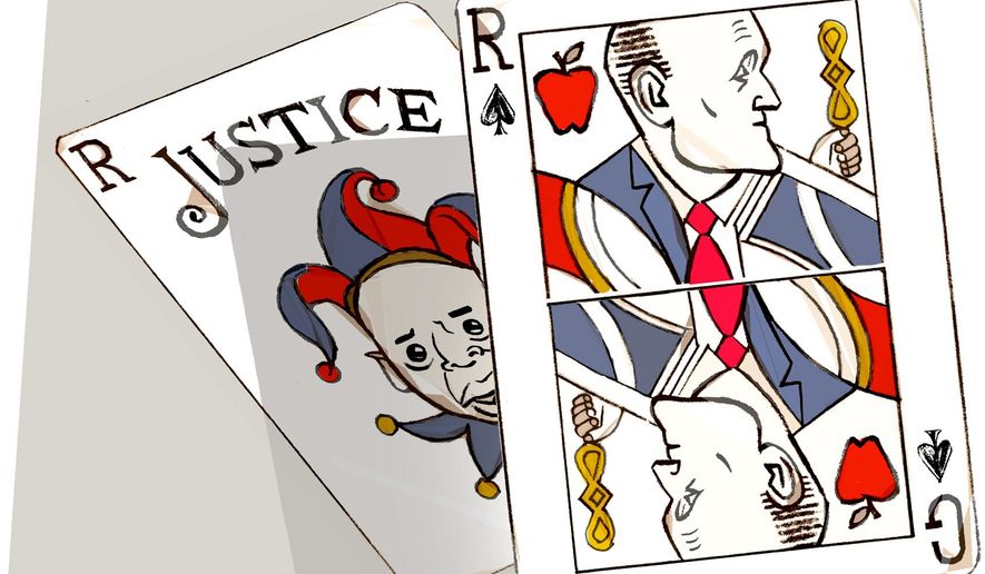 Illustration on putting Giuliani into position at the Department of Justice by Alexander Hunter/The Washington Times