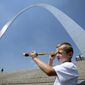Luke Fife, 6, of Middleburg, Fla., uses a telescope to look down the Mississippi River while on a visit to the Gateway Arch with his family Tuesday, July 24, 2007, in St. Louis. (AP photo)