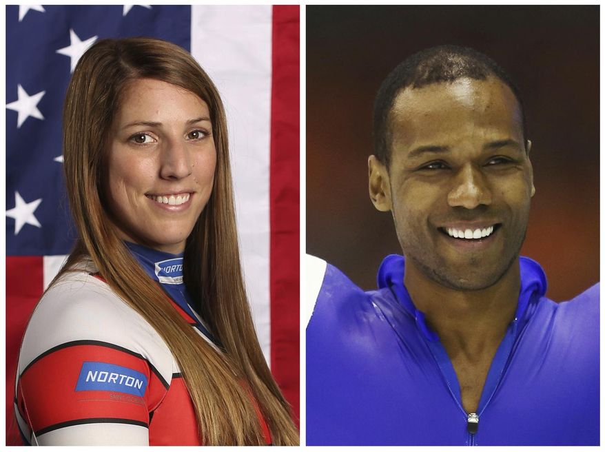 This combination of images shows United States&#39; athletes Erin Hamlin, left, and Shani Davis. A tweet posted to the account of Davis is blasting the selection of luge athlete Hamlin as the U.S. flagbearer for the opening ceremony at the Pyeongchang Games. The tweet says the selection was made &amp;quot;dishonorably,&amp;quot; and included a reference to Black History Month in a hashtag. Hamlin and Davis each got four votes in the final balloting of the athlete-led process.  (AP Photos/File)
