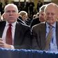 Former CIA Director John Brennan (left) and former Director of National Intelligence James Clapper, among others, aggressively pursued political agendas in opposition to former President Trump from 2016 to 2021, former CIA analyst John A. Gentry said. (Associated Press)