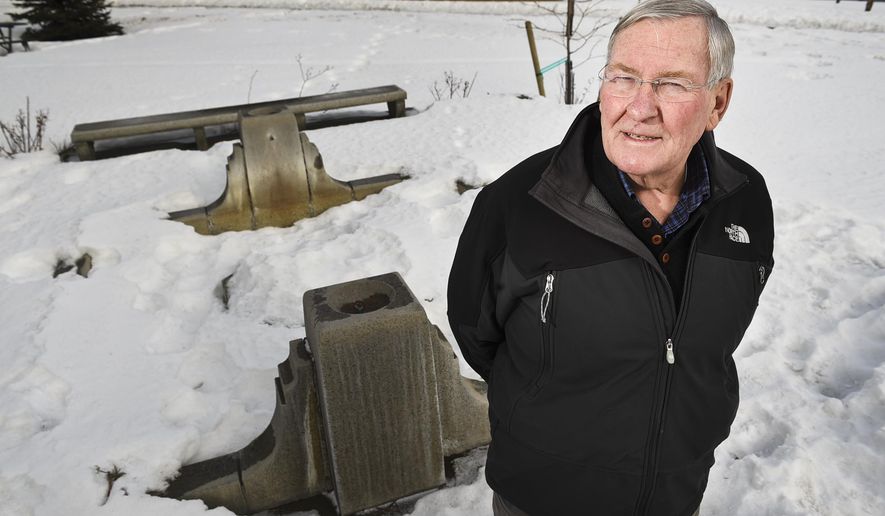 In this Feb. 2, 2018 photo, Ron Waterman poses for a photograph at the site where the Confederate fountain stood in Hill Park in Helena, Mont. Waterman is currently in the process of funding a replacement monument. (Thom Bridge/Independent Record via AP)