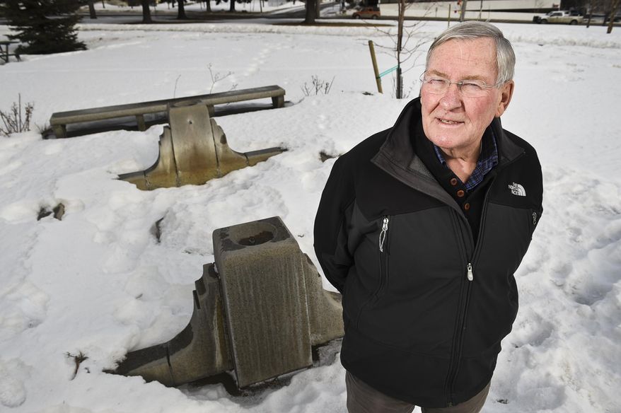 In this Feb. 2, 2018 photo, Ron Waterman poses for a photograph at the site where the Confederate fountain stood in Hill Park in Helena, Mont. Waterman is currently in the process of funding a replacement monument. (Thom Bridge/Independent Record via AP)