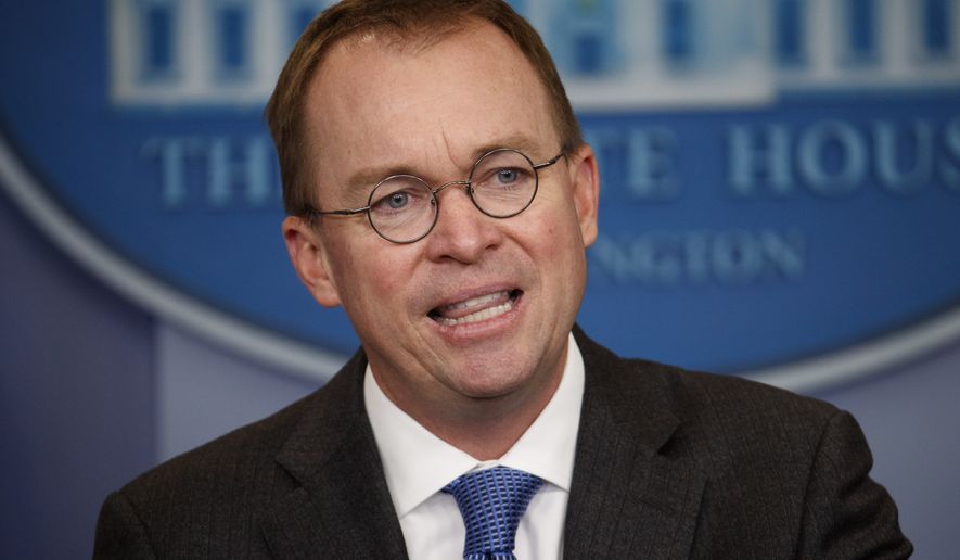 Director of the Office of Management and Budget Mick Mulvaney speaks during a briefing on a possible government shutdown at the White House, Friday, Jan. 19, 2018, in Washington. (AP Photo/Evan Vucci)