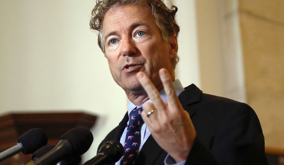 In this Sept. 25, 2017, file photo, Sen. Rand Paul, R-Ky., speaks during a news conference on Capitol Hill in Washington. Rene Boucher, the man accused of tackling U.S. Sen. Rand Paul in the Kentucky lawmaker&#39;s yard has been charged with assaulting a member of Congress as part of a federal plea agreement. And his lawyer confirmed what&#39;s long been suggested by neighbors: The attack stemmed from a dispute about yard maintenance. (AP Photo/Pablo Martinez Monsivais, File)