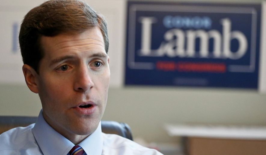 In this Wednesday, Feb. 7, 2018, photo, Conor Lamb, the Democratic candidate for the March 13 special election in Pennsylvania&#x27;s 18th Congressional District, talks about his campaign at his headquarters in Mount Lebanon, Pa. A Pennsylvania congressional race offers an early test of Democrats’ and Republicans’ arguments over the new tax law. (AP Photo/Keith Srakocic)