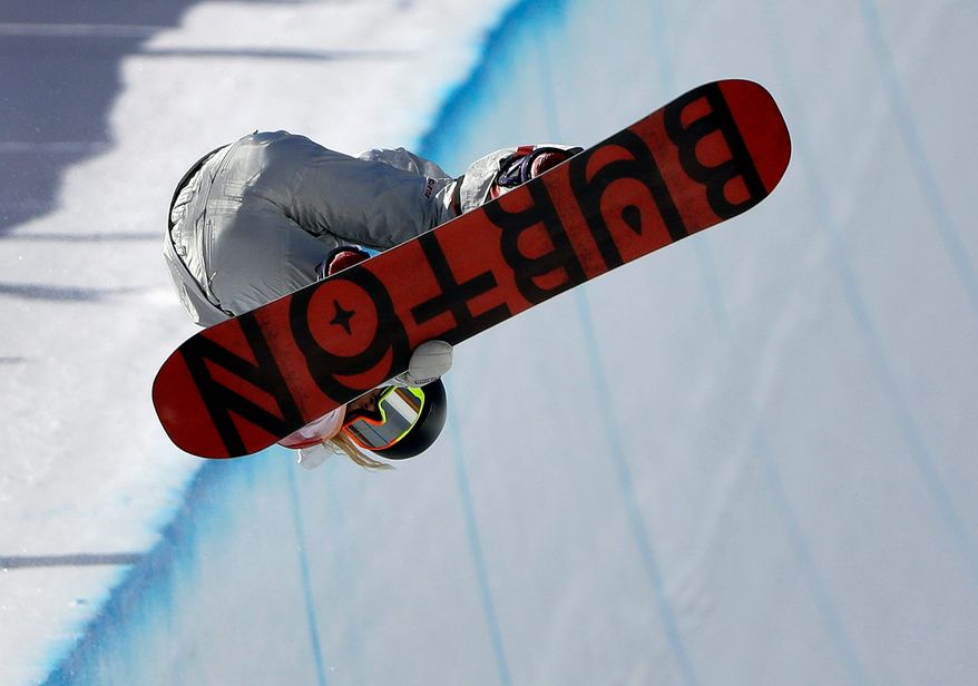 Chloe
Kim, of the United States, jumps during the women's halfpipe finals at Phoenix Snow Park at the 2018 Winter Olympics in Pyeongchang, South Korea, Tuesday, Feb. 13, 2018. (AP Photo/Gregory Bull)