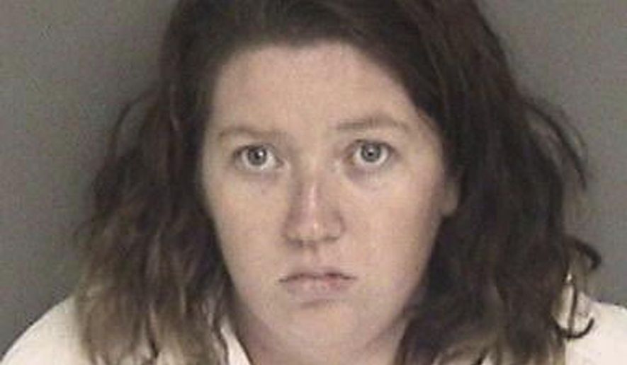 In this photo released Feb. 13, 2018, by the Alameda County Sheriff's Office is Melissa Leonardo, of Modesto, Calif. An official says the man and woman arrested in the fatal stabbing of a woman found by a motorist on the side of a road were friends of the victim. Alameda County Sheriff's Sgt. Ray Kelly on Tuesday, Feb. 13, 2018, identified the slain woman as 19-year-old Lizette Cuesta of Tracy, California. Kelly says Cuesta willingly got in the car with 19-year-old Daniel Gross and his 25-year-old girlfriend Melissa Leonardo. Kelly says Cuesta identified the suspects before dying Monday at a hospital. (Alameda County Sheriff's Office via AP)