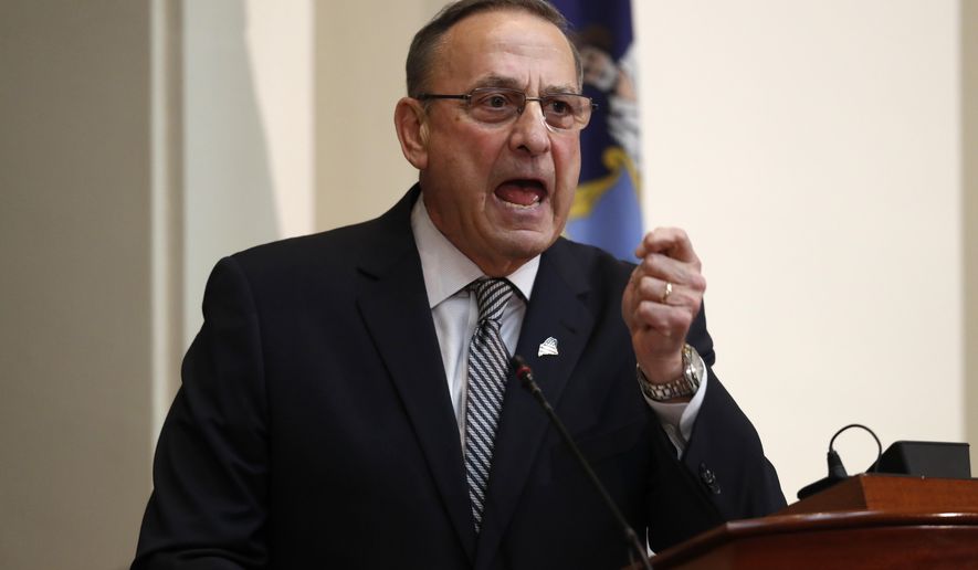 Maine Gov. Paul LePage delivers the State of the State address to the Legislature at the State House in Augusta on Feb. 13, 2018. (Associated Press) **FILE**