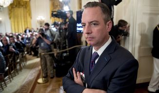 Then-President Donald Trump&#39;s Chief of Staff Reince Priebus attends an Air Traffic Control Reform Initiative event in the East Room at the White House, Monday, June 5, 2017, in Washington. (AP Photo/Andrew Harnik) ** FILE **