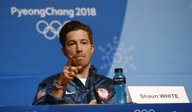 Men&#x27;s halfpipe gold medalist Shaun White, of the United States, speaks at a news conference at the 2018 Winter Olympics in Pyeongchang, South Korea, Wednesday, Feb. 14, 2018. (AP Photo/Patrick Semansky) **FILE**