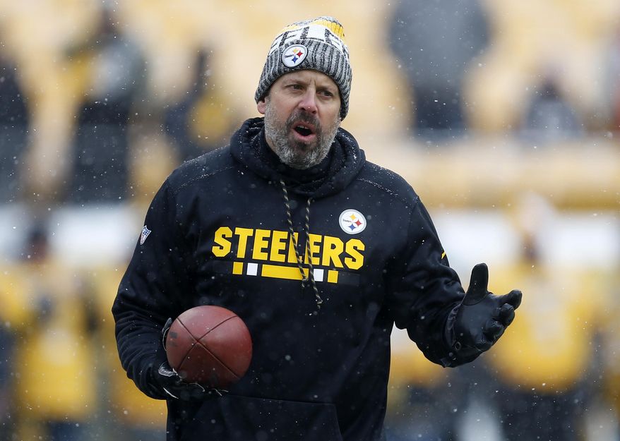 FILE - This Dec. 31, 2017 file photo shows Pittsburgh Steelers offensive coordinator Todd Haley watching warm ups before an NFL football game against the Cleveland Browns in Pittsburgh. After six successful seasons guiding one of the NFL’s most high-powered offenses in Pittsburgh, Haley is starting anew in Cleveland with the winless Browns, a team he once reviled but has always respected. (AP Photo/Keith Srakocic, file)