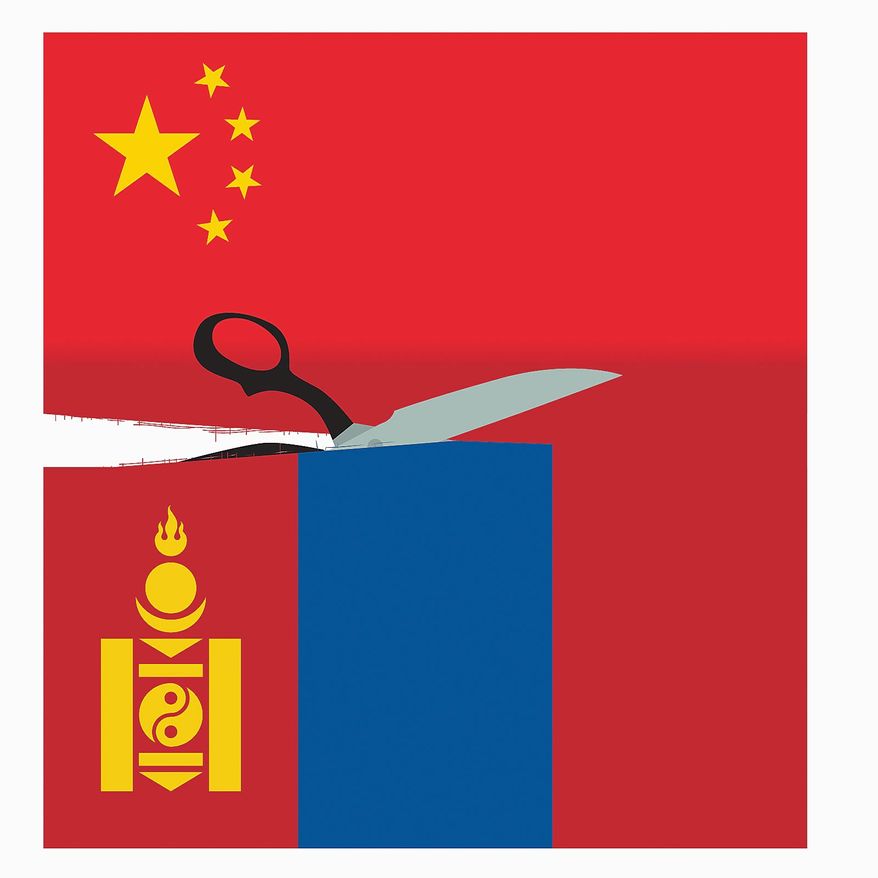 Illustration on Mongolia&#x27;s desire to separate from China by Linas Garsys/The Washington Times