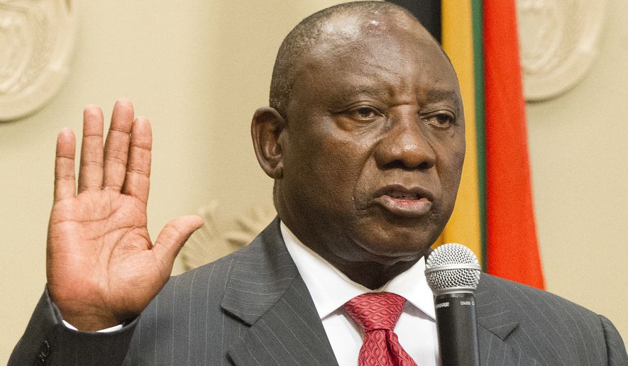 Cyril Ramaphosa was sworn in as South African president on Thursday after the resignation Wednesday of Jacob Zuma. (Associated Press)