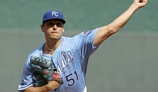 FILE- In this Oct. 1, 2017, file photo, Kansas City Royals starting pitcher Jason Vargas throws during the first inning of a baseball game against the Arizona Diamondbacks in Kansas City, Mo. A person familiar with the deal said Friday, Feb. 16, 2018, that Vargas and the New York Mets have agreed to a $16 million, two-year contract, adding depth to a New York rotation that&#39;s been riddled by injuries the past two seasons. (AP Photo/Charlie Riedel, File)