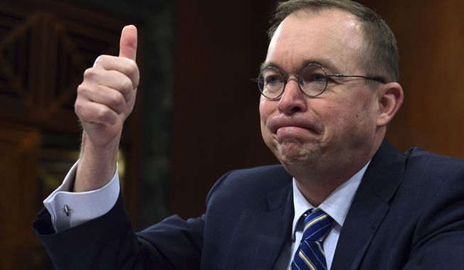 In this Feb. 13, 2018, photo, budget director Mick Mulvaney testifies before the Senate Budget Committee on Capitol Hill in Washington. The Trump administration is pushing a “bold new approach to nutrition assistance: ” Replacing the traditional cash on a card that food stamp recipients currently get with a pre-assembled box of canned foods and other shelf-stable goods dubbed “America’s Harvest Box.” Mulvaney likened the box to a meal kit delivery service, and said the plan could save nearly $130 billion over ten years.  The idea, tucked into President Donald Trump’s 2019 budget, has caused a firestorm, prompting scathing criticism from Democrats and food insecurity experts who say its primary purpose is to punish the poor. (AP Photo/Susan Walsh)