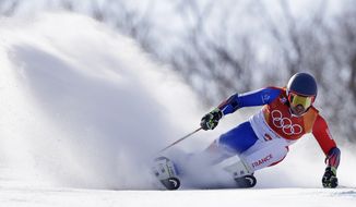 France&#39;s Mathieu Faivre competes during the first run of the men&#39;s giant slalom at the 2018 Winter Olympics in Pyeongchang, South Korea, Sunday, Feb. 18, 2018. (AP Photo/Luca Bruno)