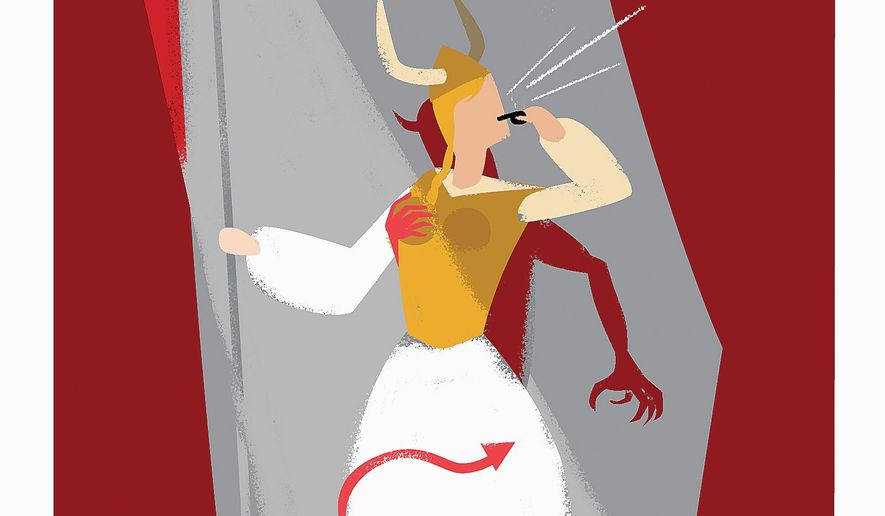 Illustration on sexual misconduct and opera by Linas Garsys/The Washington Times