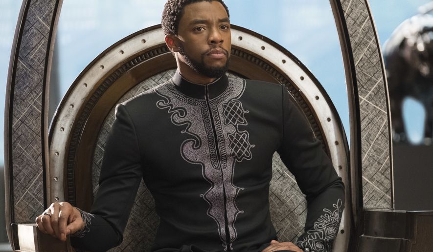 This image released by Disney shows Chadwick Boseman in a scene from Marvel Studios&#x27; &quot;Black Panther.&quot; (Matt Kennedy/Marvel Studios-Disney via AP)